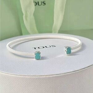 Tous Silver Bracelet with Green Bear Accents